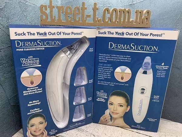Вакуумный очиститель Derma suction DS Vacuum для профессиональной чистки кожи и пор лица - легкий компактный удобный прибор в использовании + 4 насадки, Белый 00014764 фото