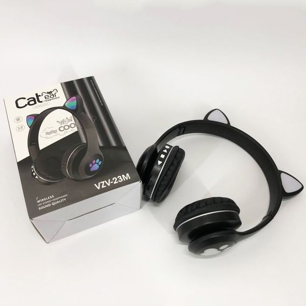 Беспроводные наушники с кошачьими ушками и RGB подсветкой Cat VZV 23M. Цвет: черный 00023807 фото