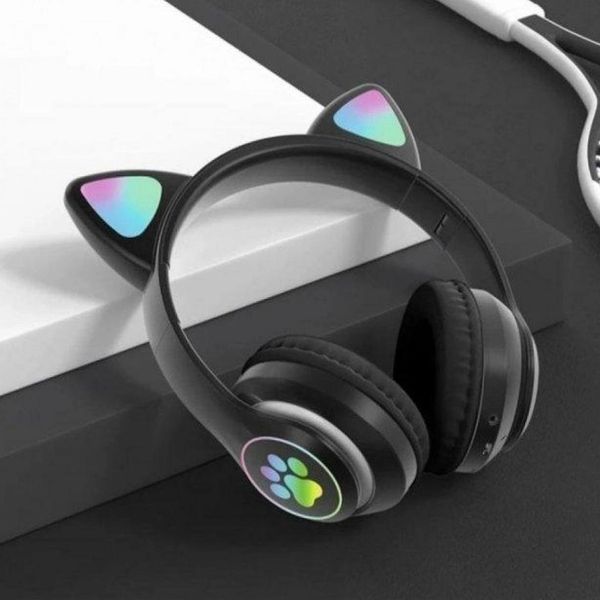 Беспроводные наушники с кошачьими ушками и RGB подсветкой Cat VZV 23M. Цвет: черный 00023807 фото