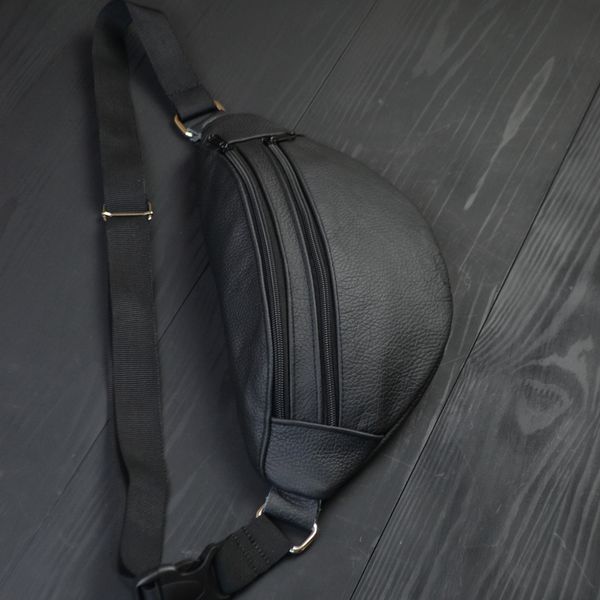 Бананка з натуральної шкіри, сумка чоловіча-жіноча барсетка чорна сумочка 00018325 фото