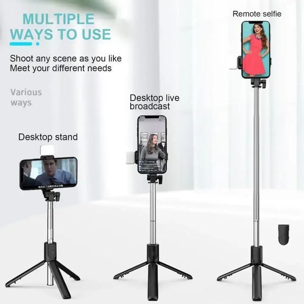 Селф палка, штатив-монопод для телефона с Bluetooth пультом и LED светом Selfie Stick DF-01S AND 5222 (черный) 00023799 фото