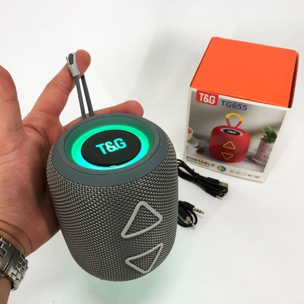 Портативная колонка TG655 5W с RGB подсветкой и ремешком, Громкая блютуз колонка. Цвет: серый 00017236 фото