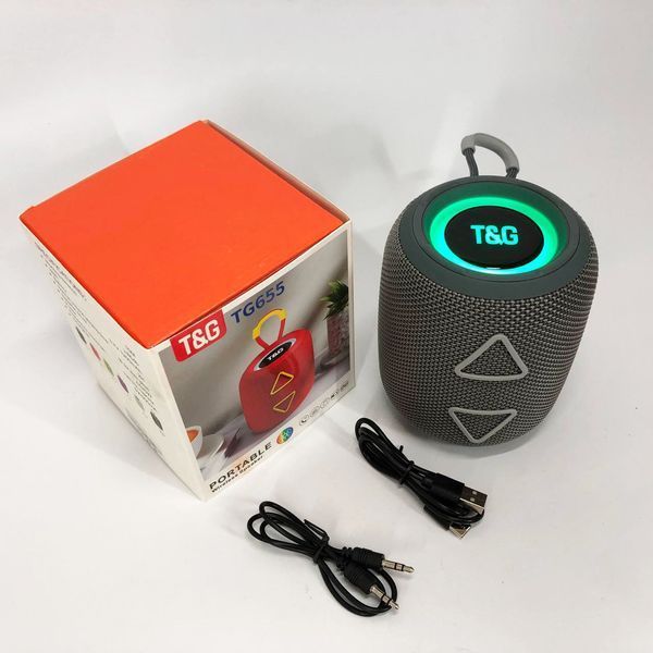 Портативная колонка TG655 5W с RGB подсветкой и ремешком, Громкая блютуз колонка. Цвет: серый 00017236 фото
