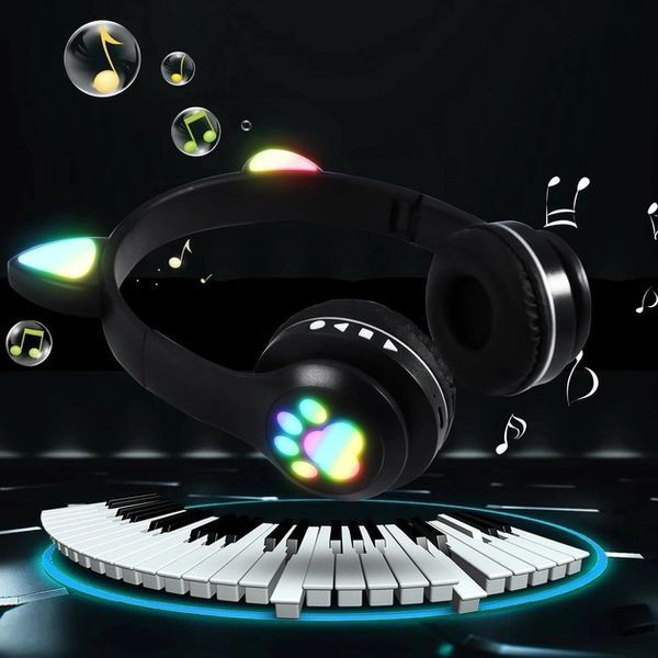 Беспроводные наушники с кошачьими ушками и RGB подсветкой Cat VZV 23M. Цвет: черный 00023807 фото