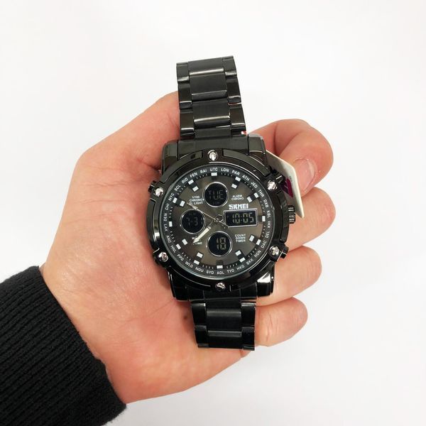 Часы наручные мужские SKMEI 1389BK BLACK, водонепроницаемые мужские часы. Цвет: черный 00022036 фото