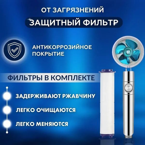 Душевая турболейка высокого давления, водосберегающая насадка для душа c вентилятором с уникальным рисунком воды. Цвет: голубой 00013460 фото