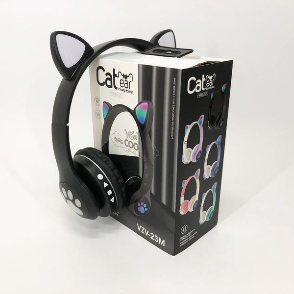 Беспроводные наушники с кошачьими ушками и RGB подсветкой Cat VZV 23M. Цвет: черный 00023807 фото
