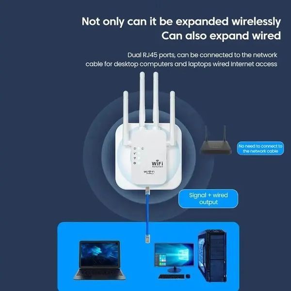 Бездротовий підсилювач, повторювач Wi-Fi, Wi-Fi ретранслятор 2.4G, 4 антени, Wi-Fi підсилювач 00018122 фото