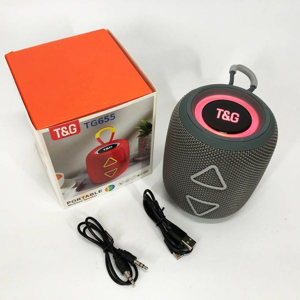 Портативная колонка TG655 5W с RGB подсветкой и ремешком, Громкая блютуз колонка. Цвет: серый 00017236 фото