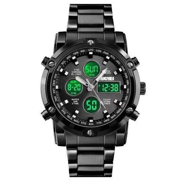 Часы наручные мужские SKMEI 1389BK BLACK, водонепроницаемые мужские часы. Цвет: черный 00022036 фото