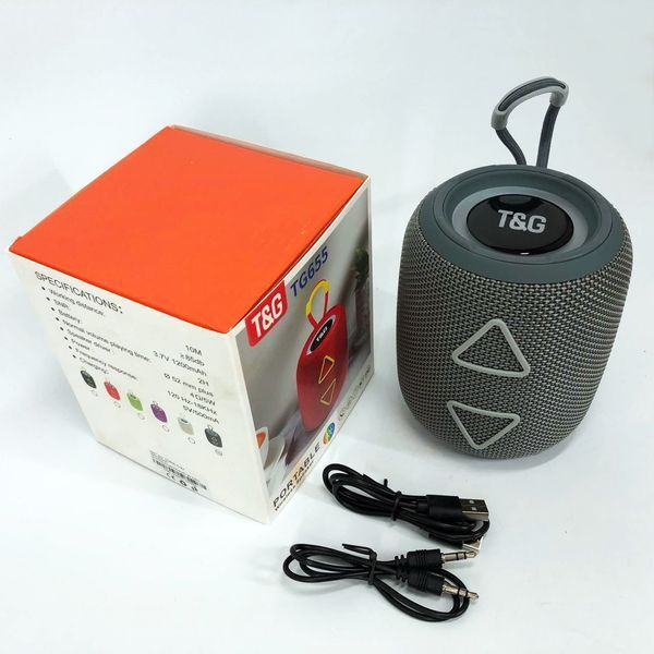 Портативная колонка TG655 5W с RGB подсветкой и ремешком, Громкая блютуз колонка. Цвет: серый 00017236 фото