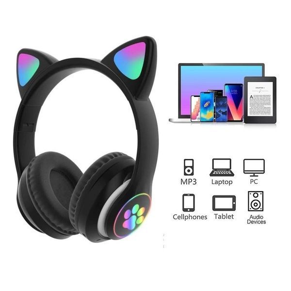 Беспроводные наушники с кошачьими ушками и RGB подсветкой Cat VZV 23M. Цвет: черный 00023807 фото