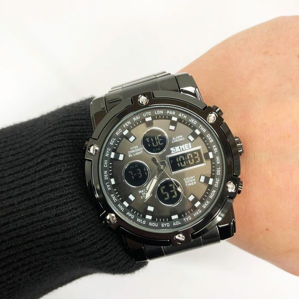 Часы наручные мужские SKMEI 1389BK BLACK, водонепроницаемые мужские часы. Цвет: черный 00022036 фото