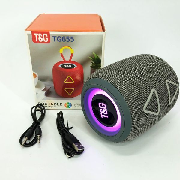 Портативная колонка TG655 5W с RGB подсветкой и ремешком, Громкая блютуз колонка. Цвет: серый 00017236 фото