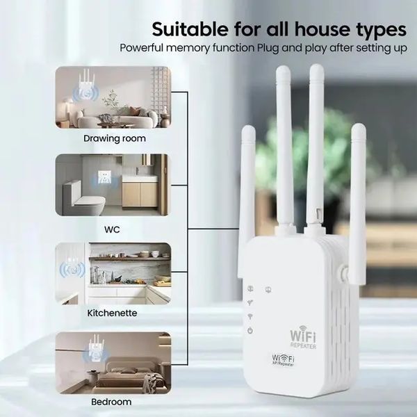 Бездротовий підсилювач, повторювач Wi-Fi, Wi-Fi ретранслятор 2.4G, 4 антени, Wi-Fi підсилювач 00018122 фото