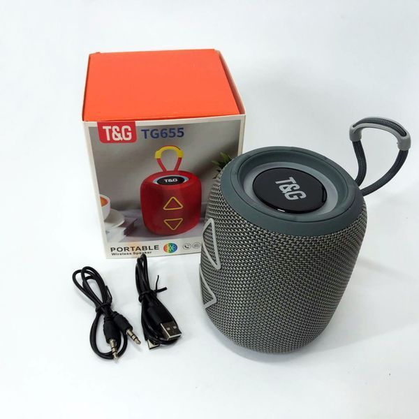 Портативная колонка TG655 5W с RGB подсветкой и ремешком, Громкая блютуз колонка. Цвет: серый 00017236 фото