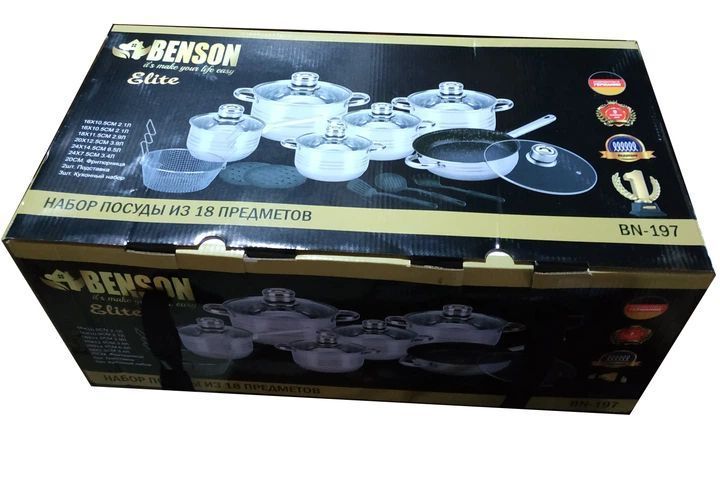 Набір посуду Benson 18 предметів із нержавіючої сталі / Набір посуду Benson BN-197 з термодатчиками S-BN-197 фото