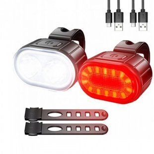 Велофонарь аккумуляторный передний и задний ZH-078-2LED фонарь + STOP-14SMD, Стоп-сигнал на заднюю раму 00016797 фото