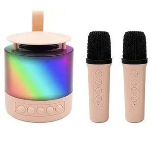 Портативная Bluetooth колонка K19 с подсветкой LED и двумя микрофонами для караоке Pink 00016273 фото