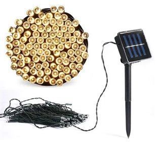 Гирлянда нить на солнечной батарее 1500 LED 150 м черный провод желтый 00024896 фото