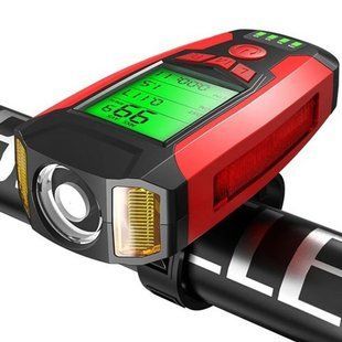 Велофара с компьютером и сигналом AS0808-XPG+2LED(yellow)+2COB(red), выносная кнопка 00016739 фото