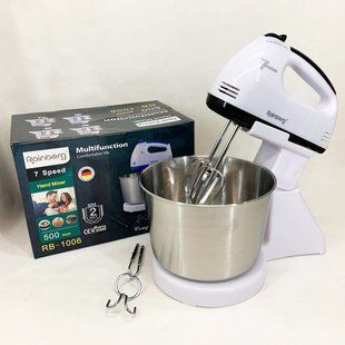 Стаціонарний електричний міксер із чашею Rainberg RB-1006 500W з насадками для замішування тіста Black 00020129 фото