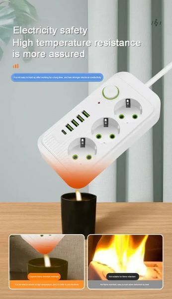 Мережевий фільтр живлення UA Power Socket F09U 3 розетки +4USB +Type-C Port 2m, мережевий подовжувач розеток 00017568 фото