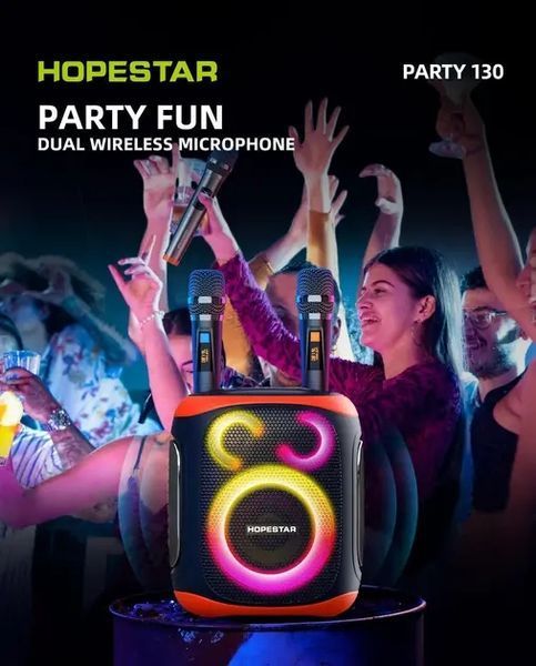 Портативна бездротова колонка Bluetooth Hopestar Party 130 з 2 Мікрофоном Караоке | 120Вт, Bluetooth 00017845 фото