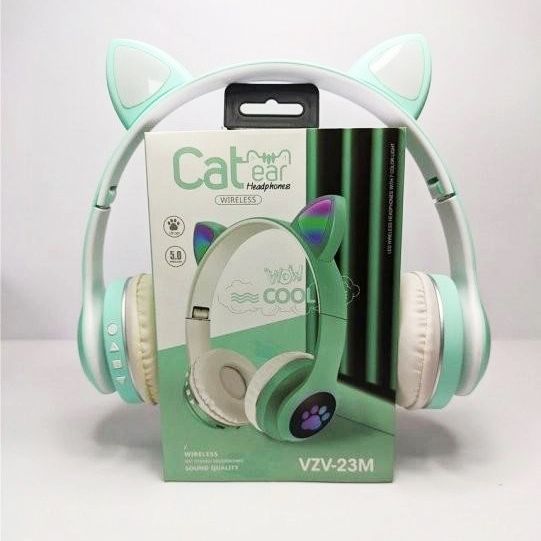 Беспроводные наушники с кошачьими ушками и RGB подсветкой Cat VZV 23M. Цвет: зеленый 00023808 фото