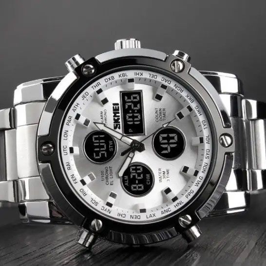 Часы наручные мужские SKMEI 1389SI SILVER, брендовые мужские часы. Цвет: серебряный 00022037 фото