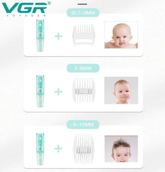 Безшумна машинка для стрижки дітей та немовлят VGR Baby V-151, Бездротовий тример 3 насадки з витяжкою 00021662 фото