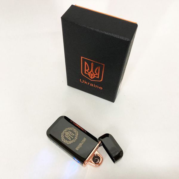 Дугова електроімпульсна запальничка USB Герб України (індикатор заряду, ліхтарик) HL-442. Колір чорний 00023025 фото