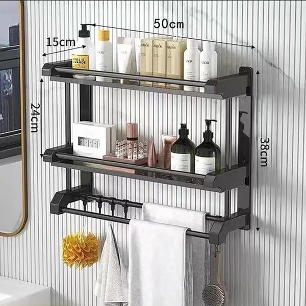 Полка 3 яруса для полотенец и шампуней Nest Sunny Графит 50см 00014064 фото