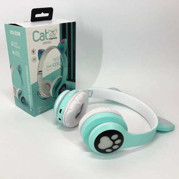 Беспроводные наушники с кошачьими ушками и RGB подсветкой Cat VZV 23M. Цвет: зеленый 00023808 фото