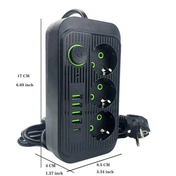 Мережевий фільтр живлення UA Power Socket F09U 3 розетки +4USB +Type-C Port 2m, мережевий подовжувач розеток 00017568 фото