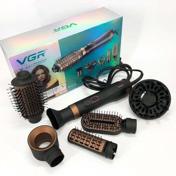 Фен стайлер для укладки и завивки волос VGR V-491 6 в 1, Professional, 1000 Вт, Фен с насадками 00014473 фото