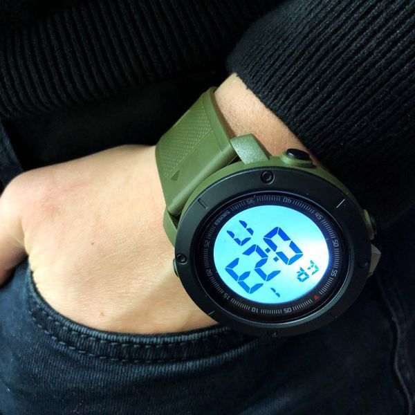 Часы наручные мужские SKMEI 2122AGWT ARMY GREEN-WHITE, армейские часы противоударные. Цвет: зеленый 00022067 фото