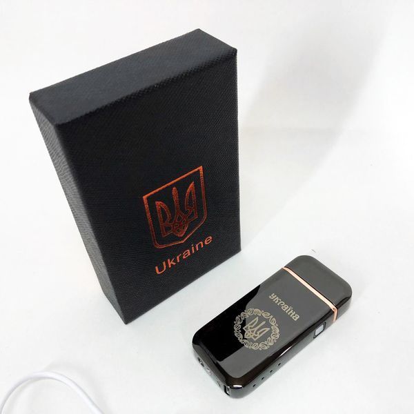 Дугова електроімпульсна запальничка USB Герб України (індикатор заряду, ліхтарик) HL-442. Колір чорний 00023025 фото