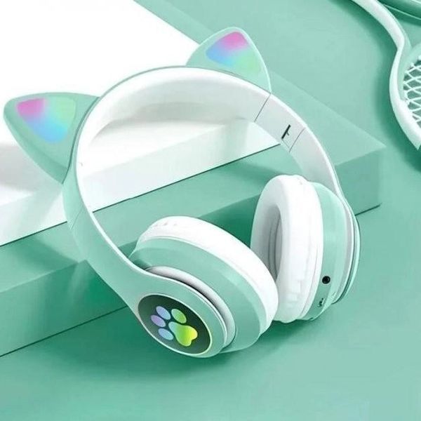 Беспроводные наушники с кошачьими ушками и RGB подсветкой Cat VZV 23M. Цвет: зеленый 00023808 фото