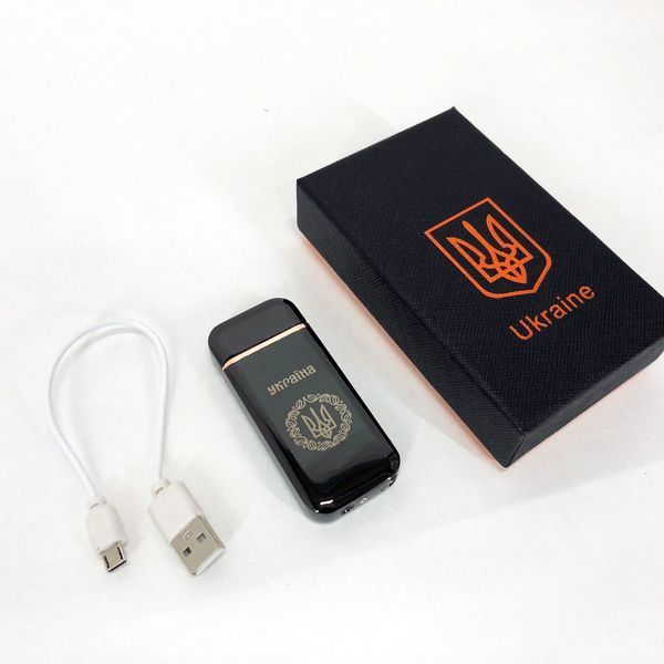 Дугова електроімпульсна запальничка USB Герб України (індикатор заряду, ліхтарик) HL-442. Колір чорний 00023025 фото