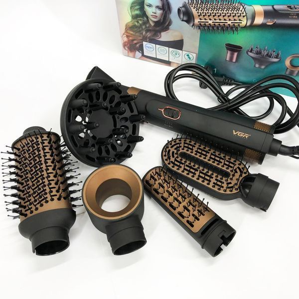 Фен стайлер для укладки и завивки волос VGR V-491 6 в 1, Professional, 1000 Вт, Фен с насадками 00014473 фото