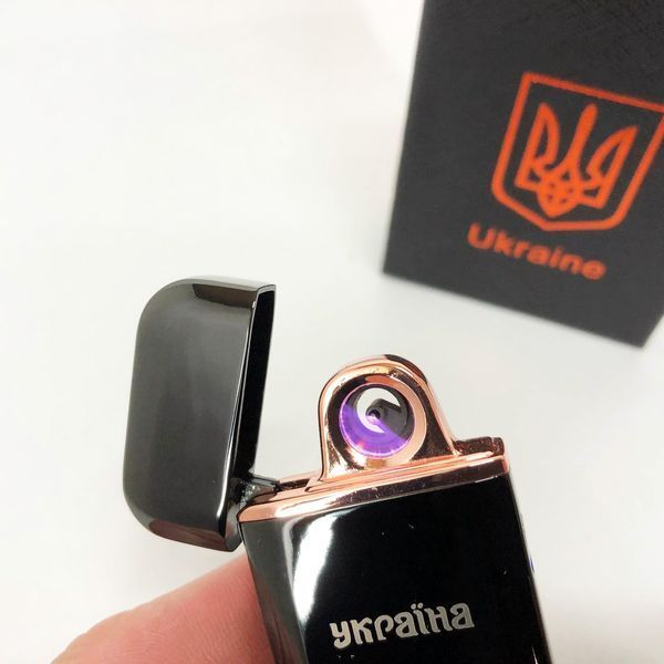 Дугова електроімпульсна запальничка USB Герб України (індикатор заряду, ліхтарик) HL-442. Колір чорний 00023025 фото