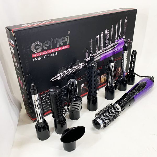 Фен - щітка стайлер Gemei GM-4835 багатофункціональний набір з насадками для волосся 10 в 1. Колір: фіолет 00014977 фото