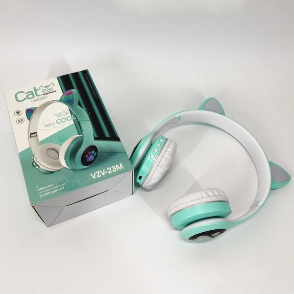 Беспроводные наушники с кошачьими ушками и RGB подсветкой Cat VZV 23M. Цвет: зеленый 00023808 фото