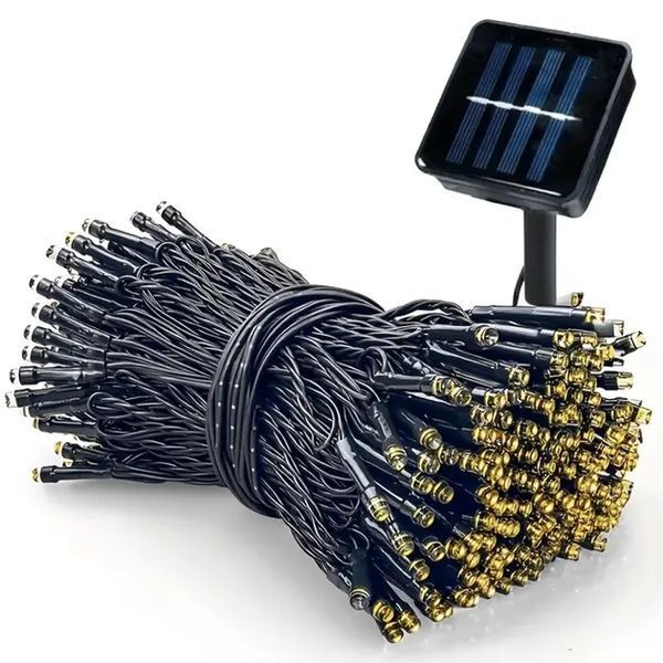 Гирлянда нить на солнечной батарее 1500 LED 150 м черный провод желтый 00024896 фото