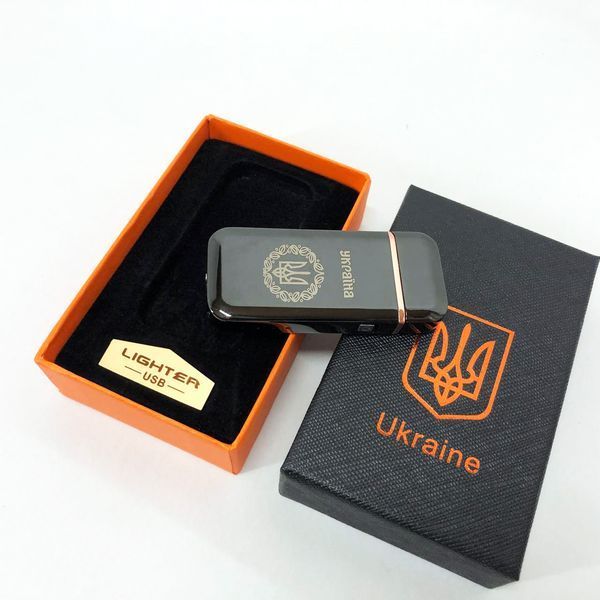 Дугова електроімпульсна запальничка USB Герб України (індикатор заряду, ліхтарик) HL-442. Колір чорний 00023025 фото