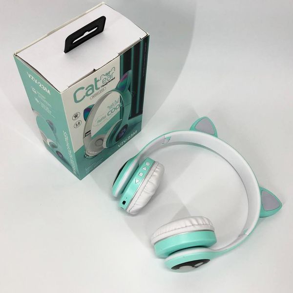 Беспроводные наушники с кошачьими ушками и RGB подсветкой Cat VZV 23M. Цвет: зеленый 00023808 фото