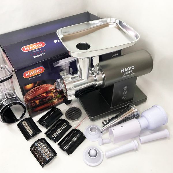 Мясорубка MAGIO MG-271 Premium Line, Электрическая мясорубка с насадками, Электромясорубка для шинковки 00018703 фото