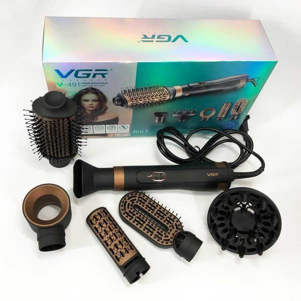 Фен стайлер для укладки и завивки волос VGR V-491 6 в 1, Professional, 1000 Вт, Фен с насадками 00014473 фото