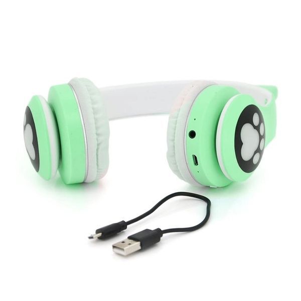 Беспроводные наушники с кошачьими ушками и RGB подсветкой Cat VZV 23M. Цвет: зеленый 00023808 фото